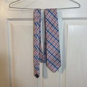 Blue and Pink Plaid Saddlebred 100% Silk Necktie